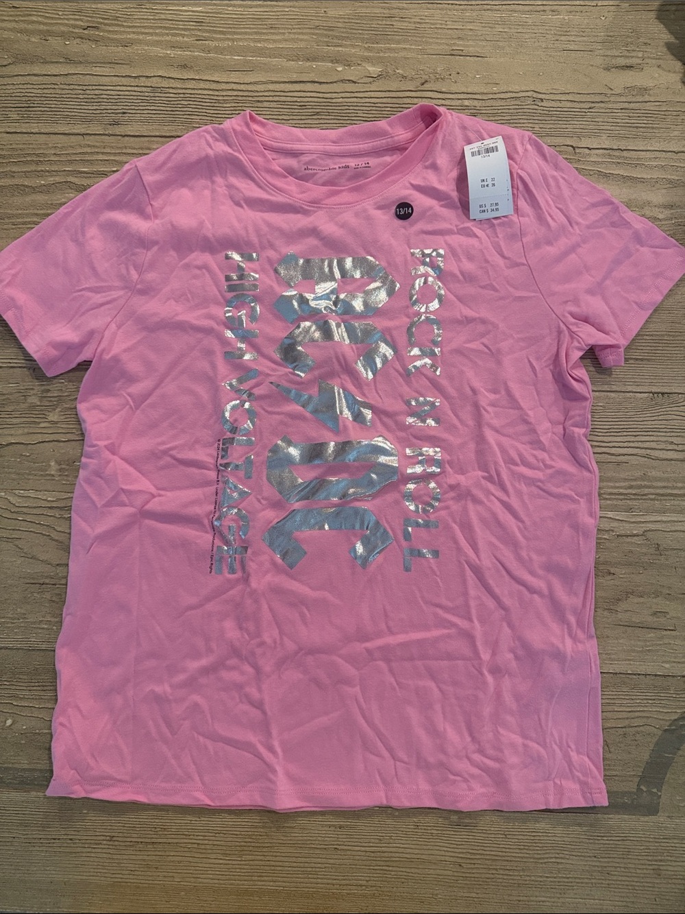 abercrombie kids Pink Tee with Silver Foil Graphic